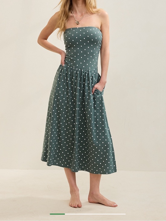American Eagle Outfitters Dresses & Skirts - American Eagle Outfitters Strapless Forest Green Polka Dot Midi Dress